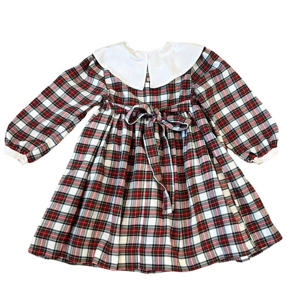 Vintage Hand Smocked Red Plaid Collared Dress Girls 5 Kids Count - Picture 6 of 7
